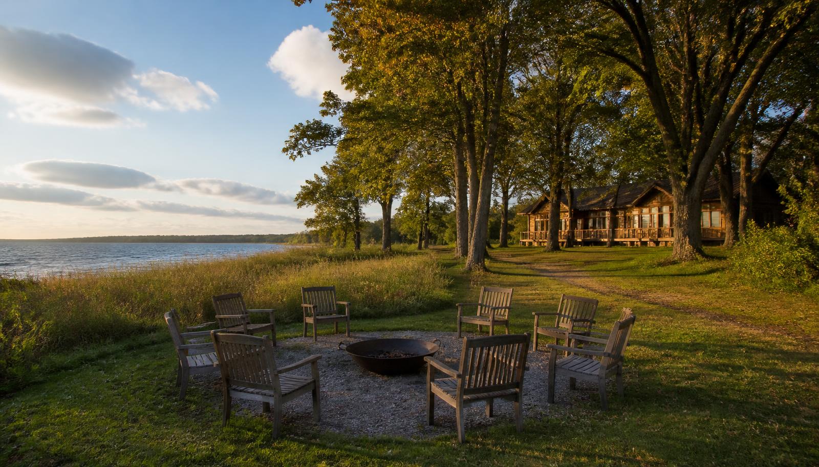 A quiet lakeside retreat circle surrounded by trees